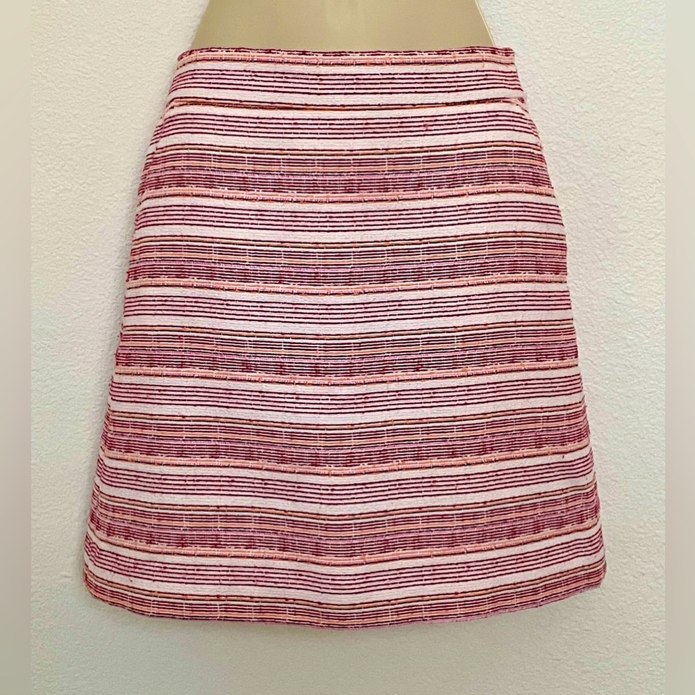 LOFT Pink White Multicolored Striped A-line Textured Skirt with Front Pockets